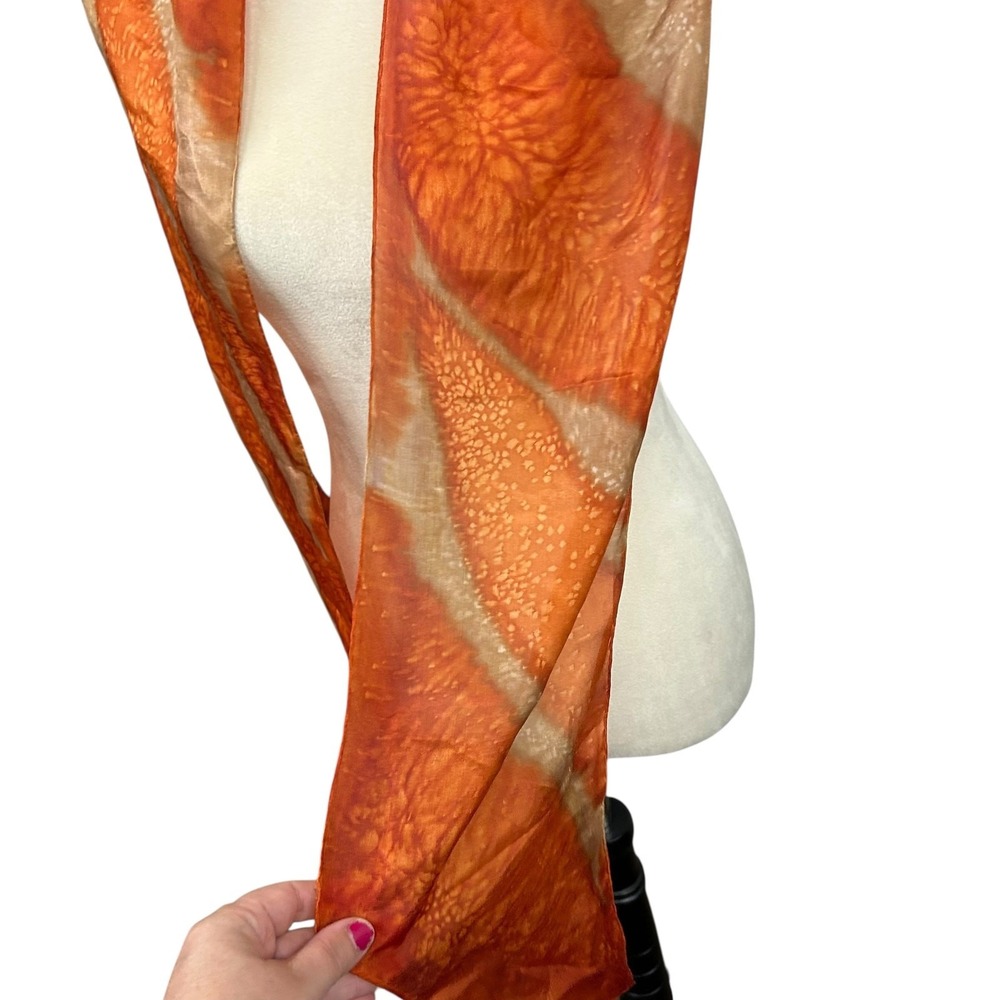 Sheer Silk Scarf Multicolor Abstract Print Boho Artsy‎ Indie Layering - Picture 4 of 5